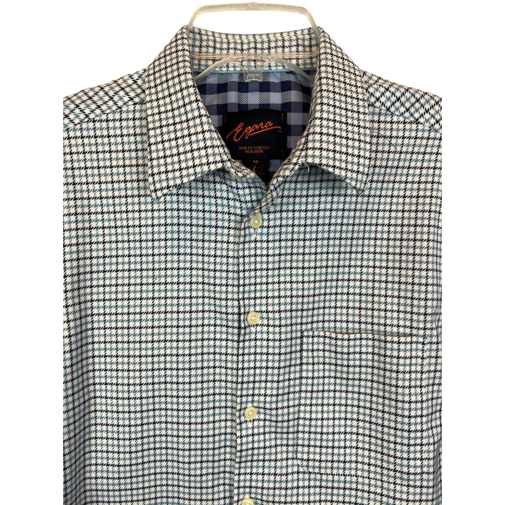 Egara Sport Men's Non-Iron Slim Fit Stretch Blue Plaid Button LS Shirt Size M